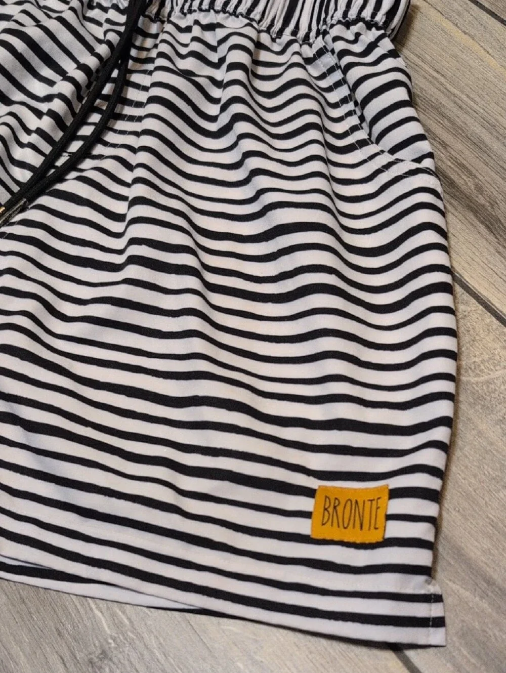 Bronte Men’s Black & White Striped Cabana Preppy Swim Shorts